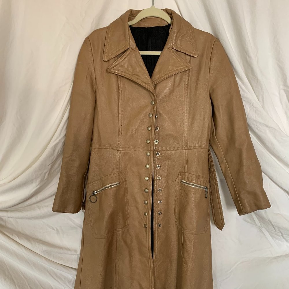 True Vintage Leather Jacket Tan Button Up Long